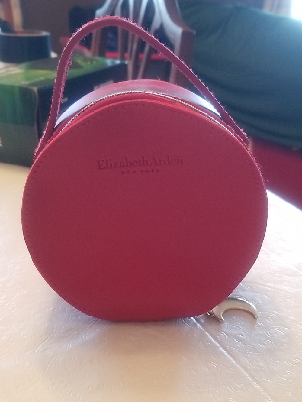 Elizabeth Arden Red Round Cosmetic Case with Top Handle